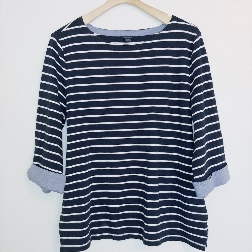 Navy Striped Women's Top